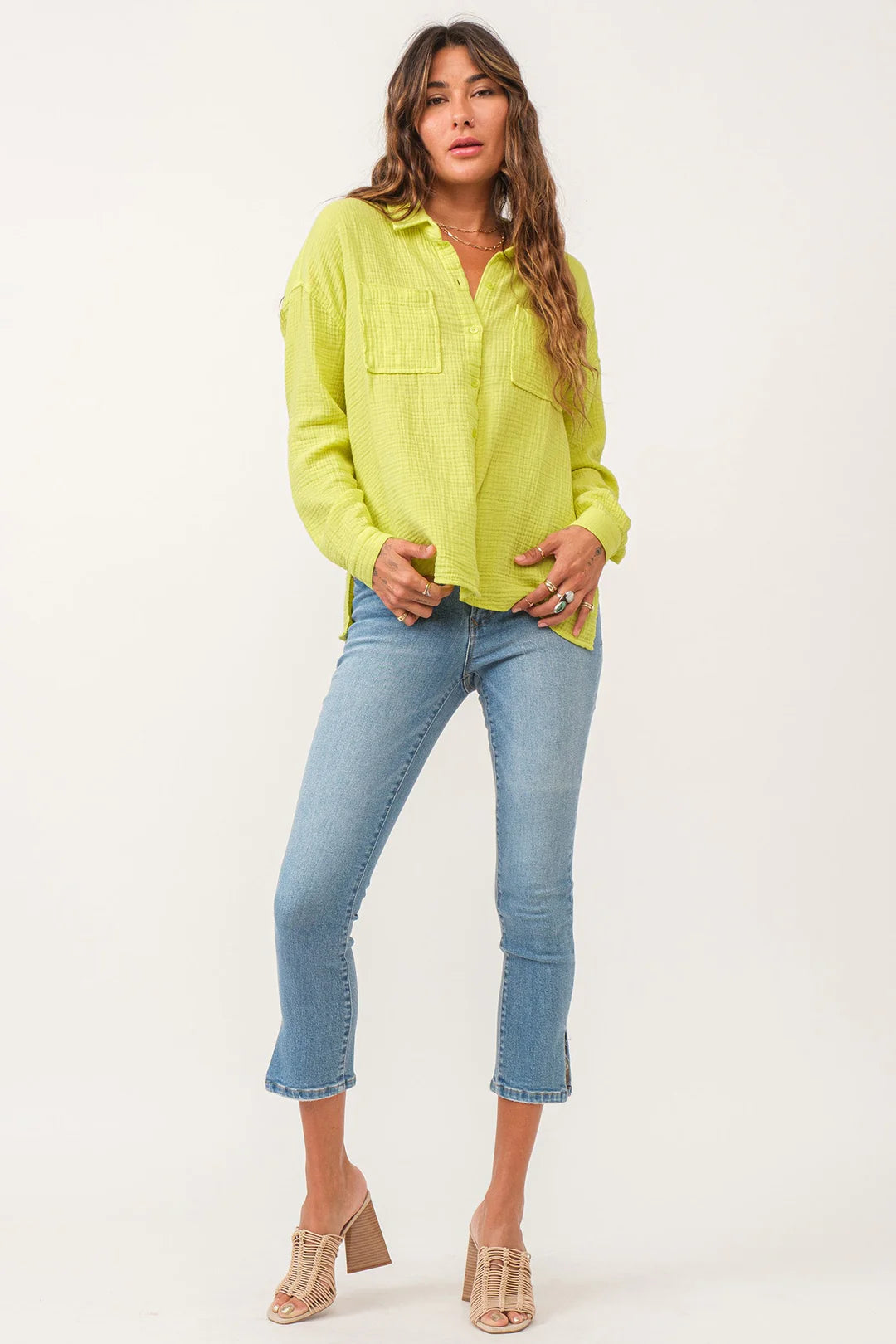 ARIANNA FRONT TIE SHIRT CYBER LIME GAUZE