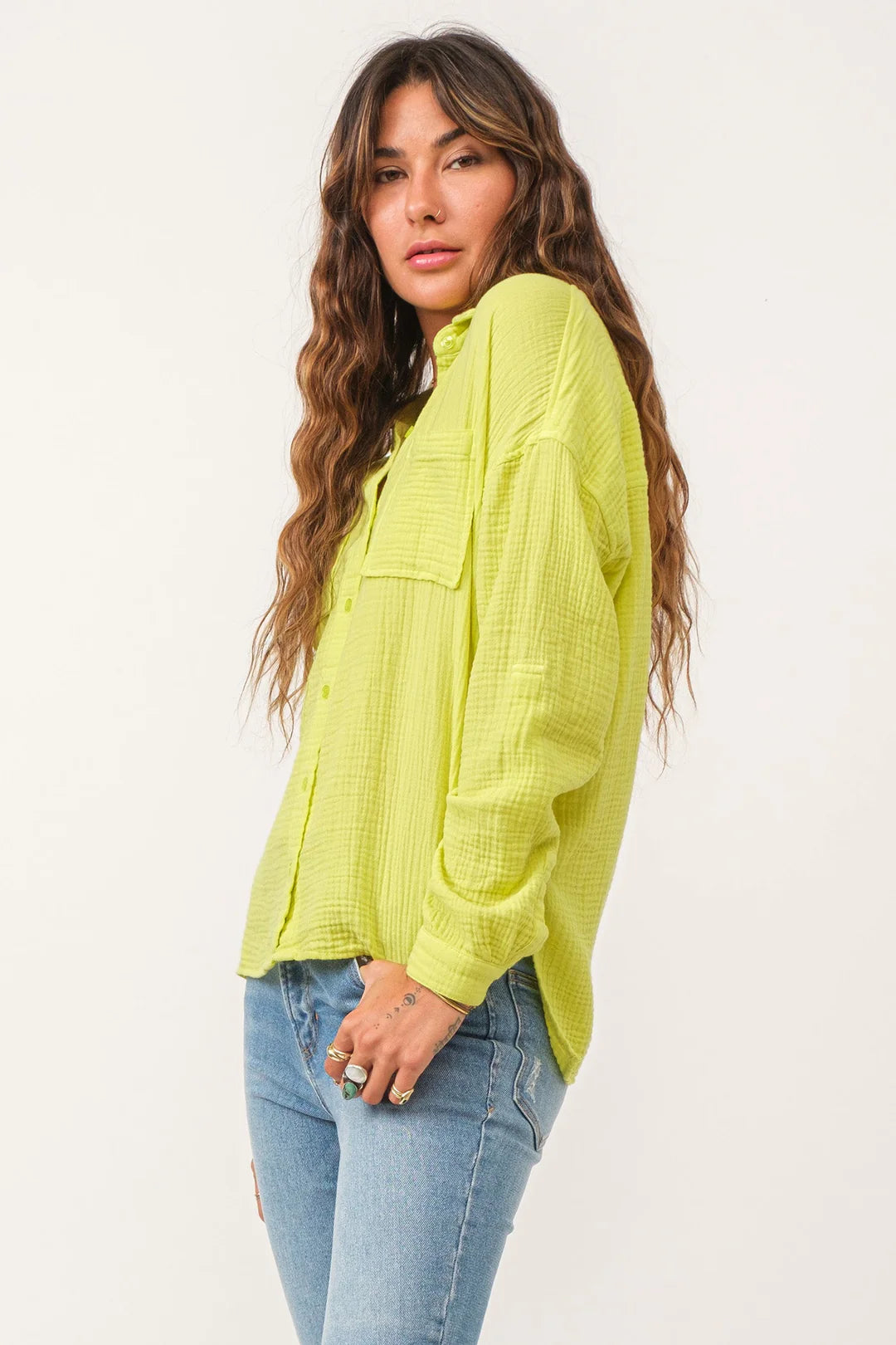 ARIANNA FRONT TIE SHIRT CYBER LIME GAUZE