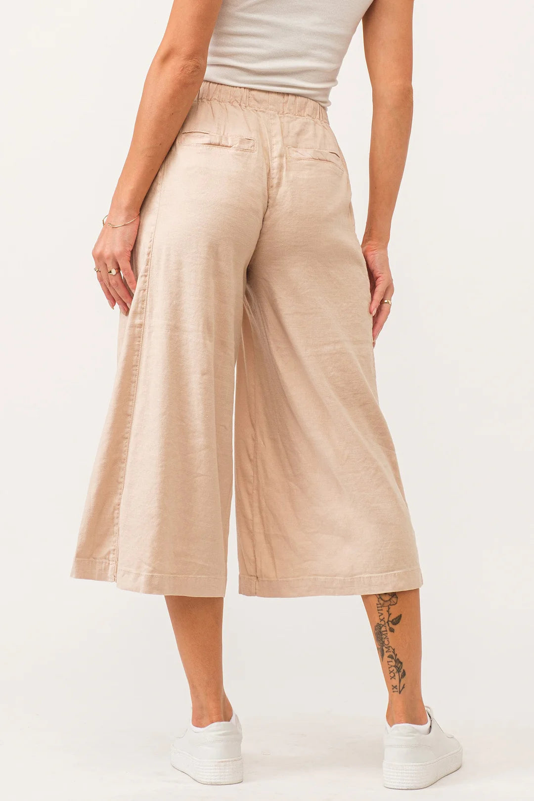 ELINA SUPER HIGH RISE CROPPED WIDE LEG PANTS PEACH FLASH LINEN