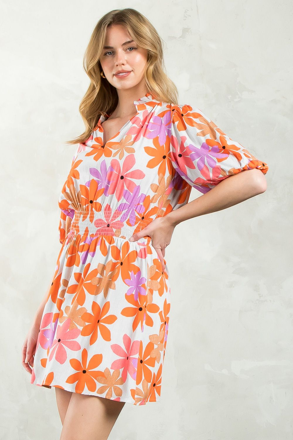 Puff Sleeve Flower Print Dress