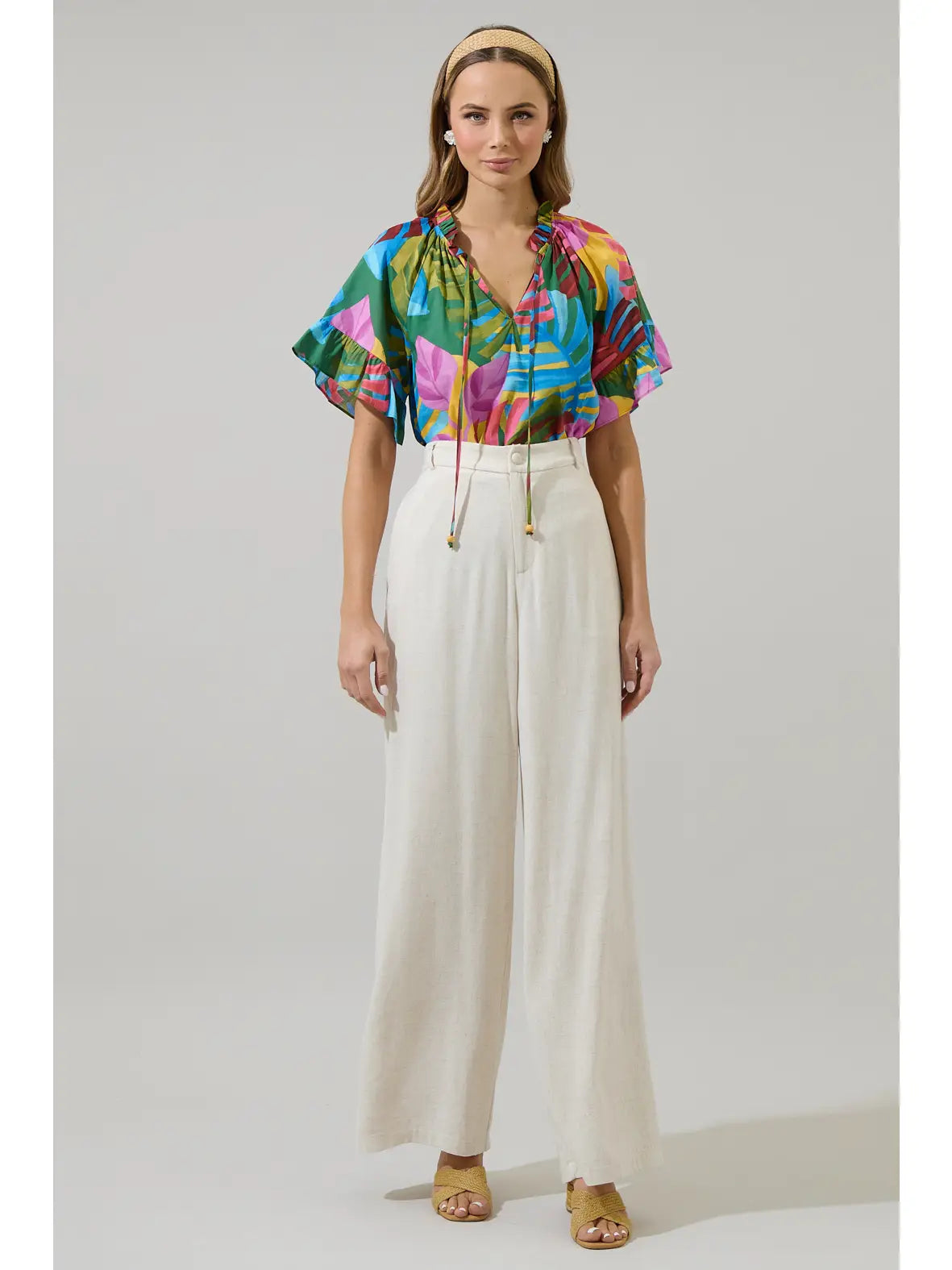 Novi Tropical Erie Split Neck Top