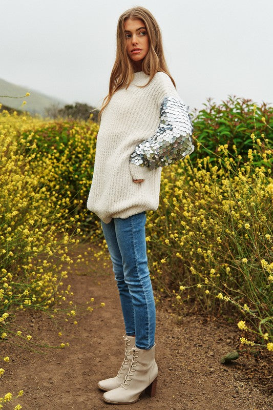 Sequin Sleeve Sweater Knit Tunic Top