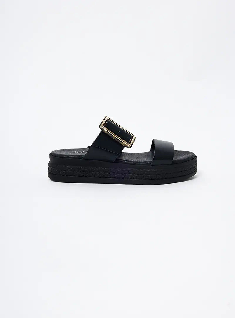 Thessaloniki Wedge mules with buckle detail