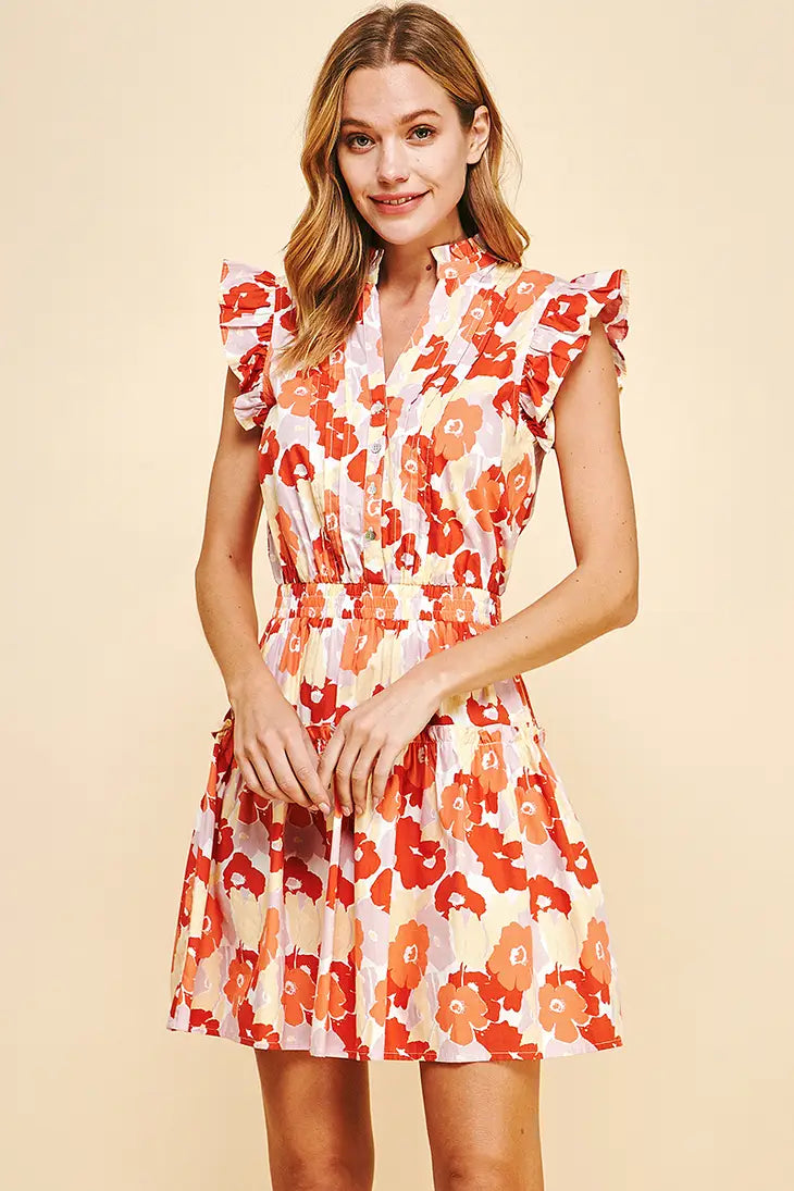 Pinch Floral Mini Dress - Orange Multi