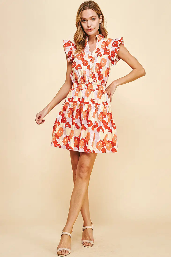 Pinch Floral Mini Dress - Orange Multi