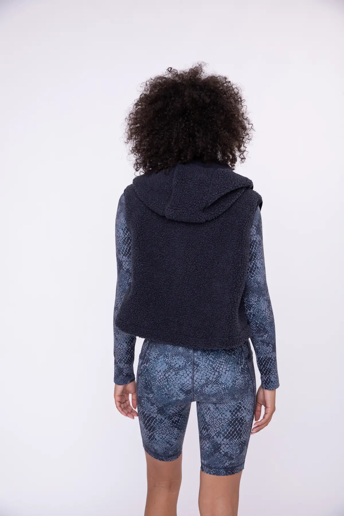 Mono B Sherpa Cropped Hoodie Vest with Flap Pocket