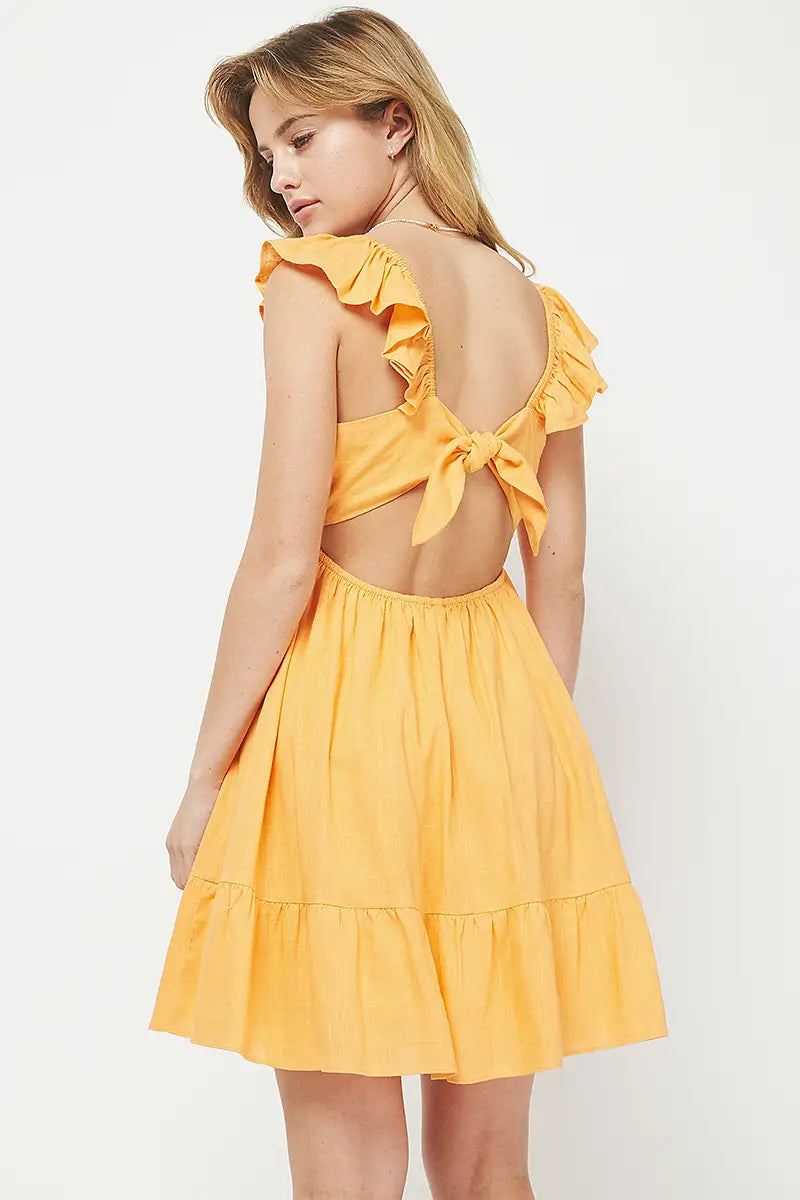 Needi Ruffled Shoulder Linen Mini Dress