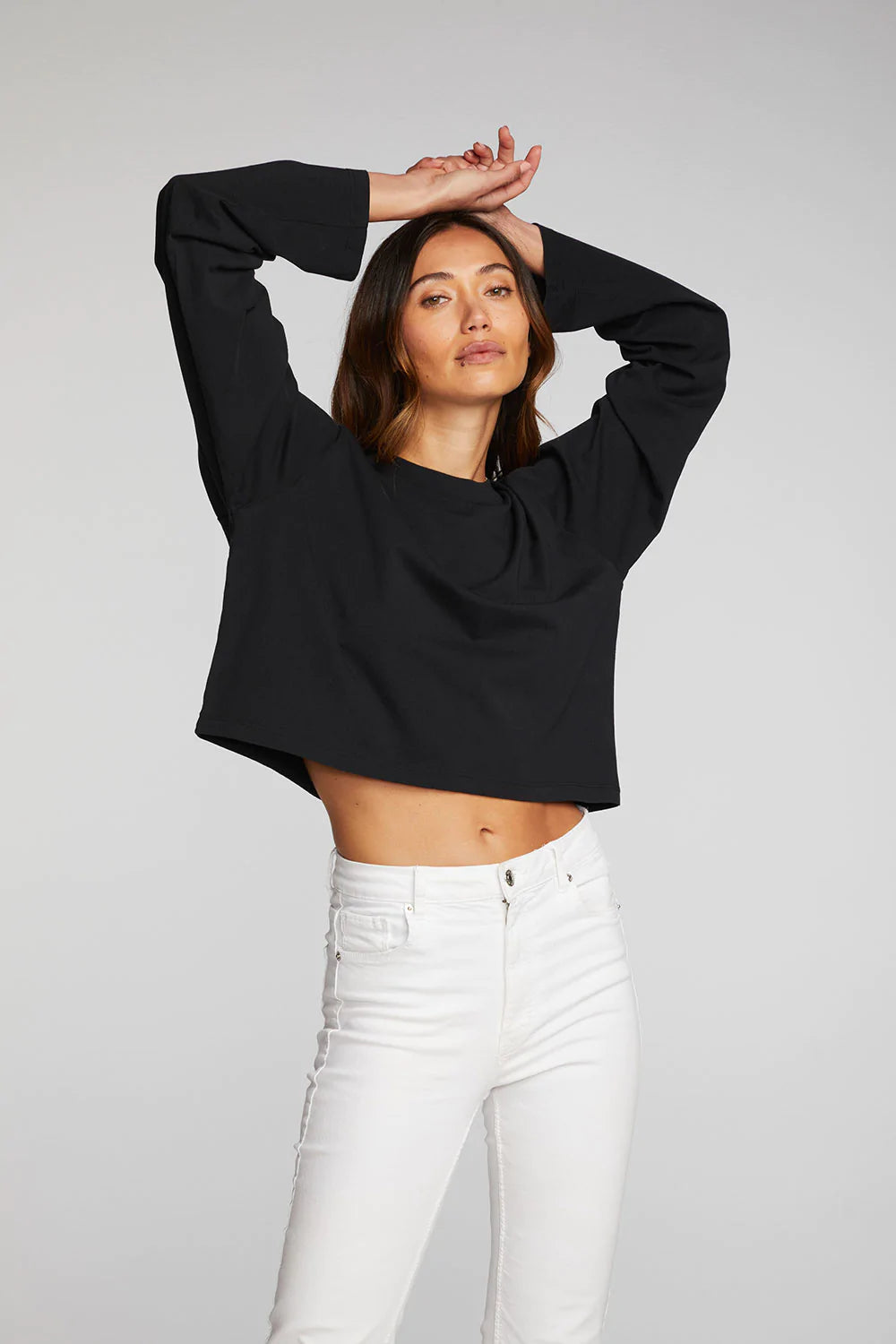 CHASER COTTON JERSEY CROPPED LONG SLEEVE TEE
