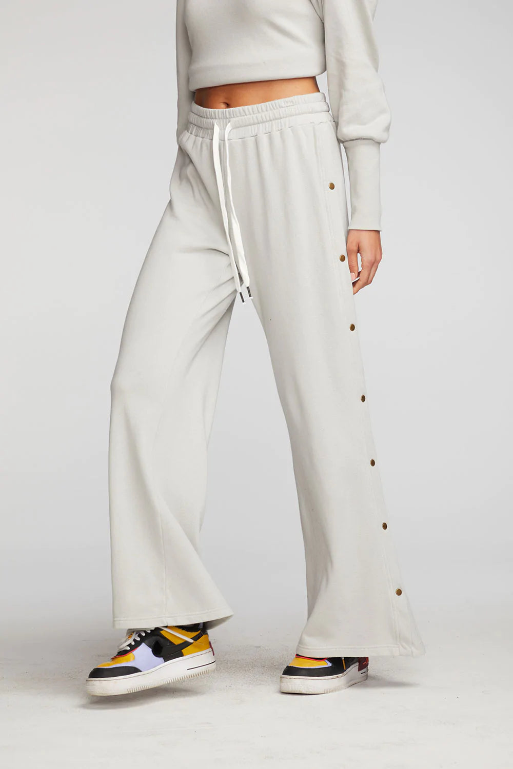 CHASER COTTON FLEECE WIDE LEG JOGGERS WITH BUTTON SIDESEAM