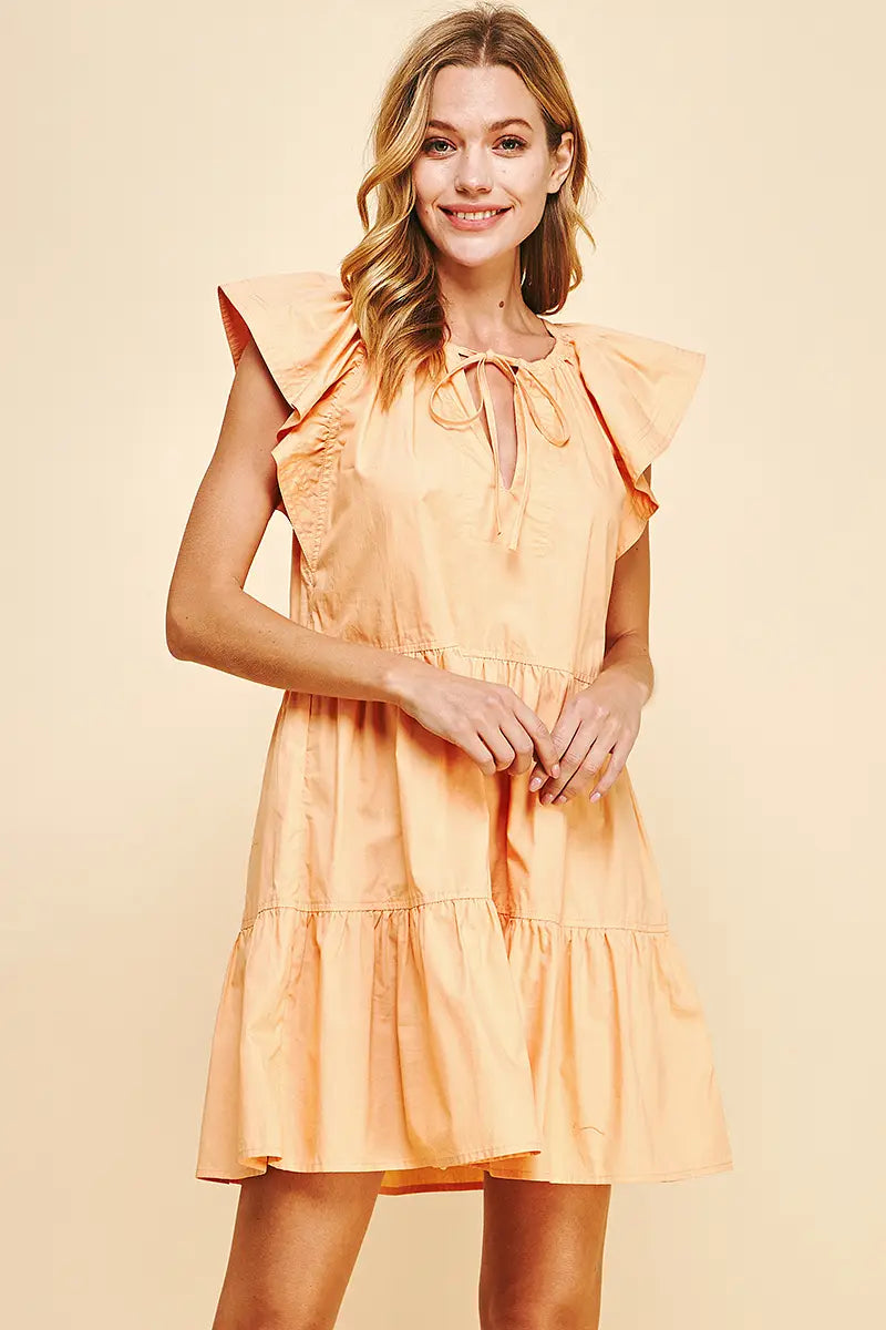 Pinch Cotton Ruffle Mini Dress - Peach