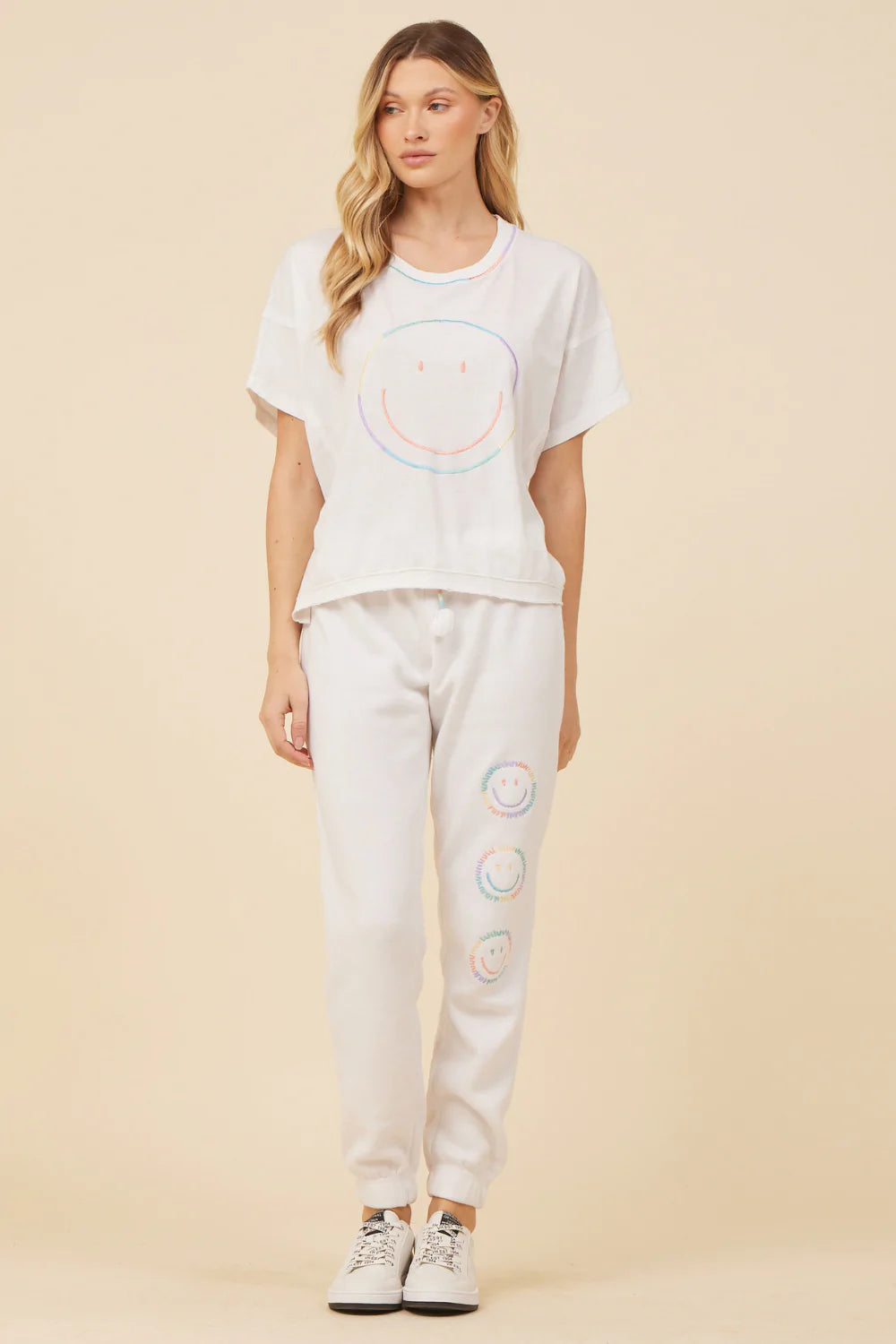 VINTAGE HAVANA BRIGHT WHITE W/ SORBET EMBROIDERED SMILEY FACE TEE